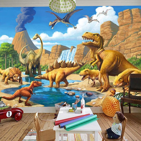 Image of Kids Prehistoric Dinosaurs Fantasy Wallpaper Mural, custom Sizes Available Wall Murals Maughon's Waterproof Canvas 
