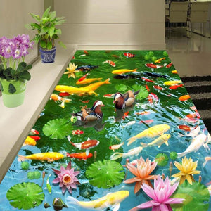 Koi and Lotus Self Adhesive Floor Mural, Custom Sizes Available Maughon's 