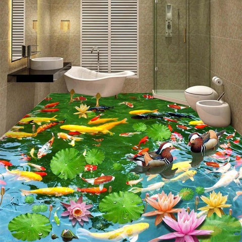 Image of Koi and Lotus Self Adhesive Floor Mural, Custom Sizes Available Maughon's 