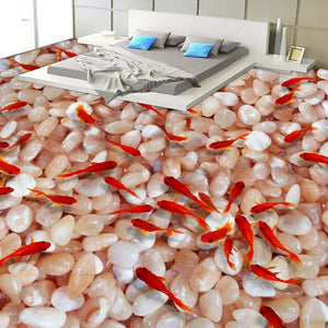Mural autoadhesivo para suelo con peces dorados y guijarros blancos, tamaños personalizados disponibles