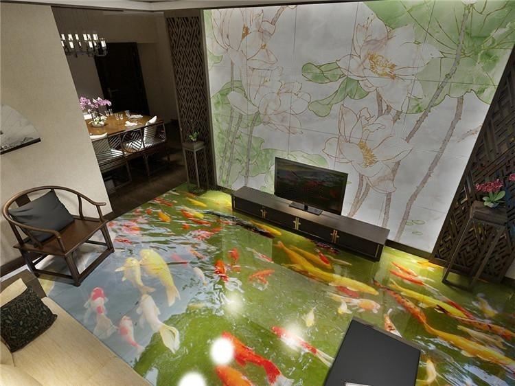 Koi Pond Self Adhesive Floor Mural, Custom Sizes Available