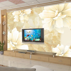 Large Floral Tan and Peach Background Wallpaper Mural, Custom Sizes Available