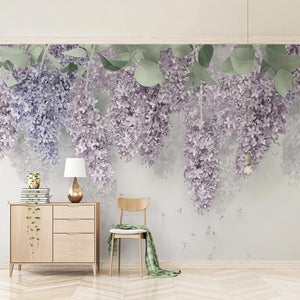 Mural de papel pintado con guirnalda de lavanda y lila, tamaños personalizados disponibles