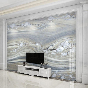 Mural de papel pintado de mármol azul claro y blanco, tamaños personalizados disponibles