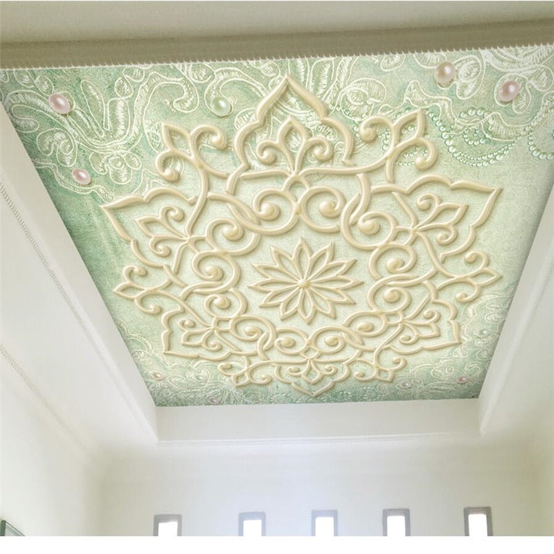 Light Green and Yellow Medallion Ceiling Mural, Custom Sizes Available Ceiling Murals Maughon's 