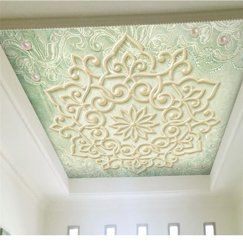 Image of Light Green and Yellow Medallion Ceiling Mural, Custom Sizes Available Ceiling Murals Maughon's 