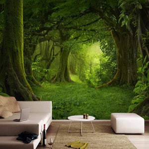 Mural de papel pintado con exuberante bosque idílico, tamaños personalizados disponibles