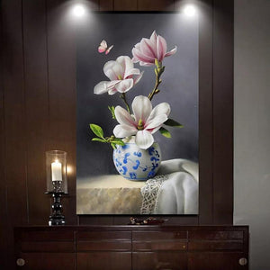 Magnolia And Butterfly Vase Still Life Wallpaper Mural, Custom Sizes Available