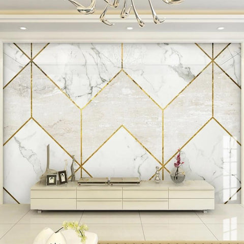 Image of Marble Geometric Shapes with Gold Line Accents Wallpaper Mural, Custom Sizes Available Household-Wallpaper Maughon's 
