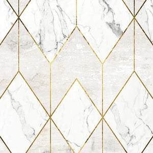 Marble Geometric Shapes with Gold Line Accents Wallpaper Mural, Custom Sizes Available