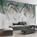 Marbled Tropical Plant Leaves with Birds Wallpaper Mural, Custom Sizes Available Maughon's 