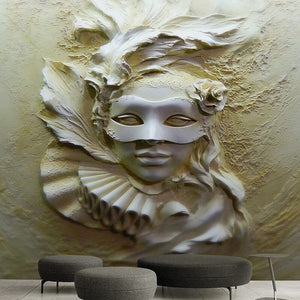 Masked Beautiful Woman Wallpaper Mural, Custom Sizes Available