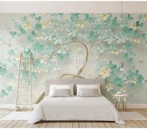 Mural de papel pintado con flores de árboles de color menta, tamaños personalizados disponibles