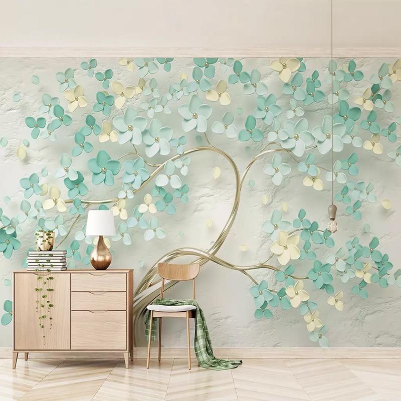 Mint Colored Tree Blooms Wallpaper Mural, Custom Sizes Available Maughon's 