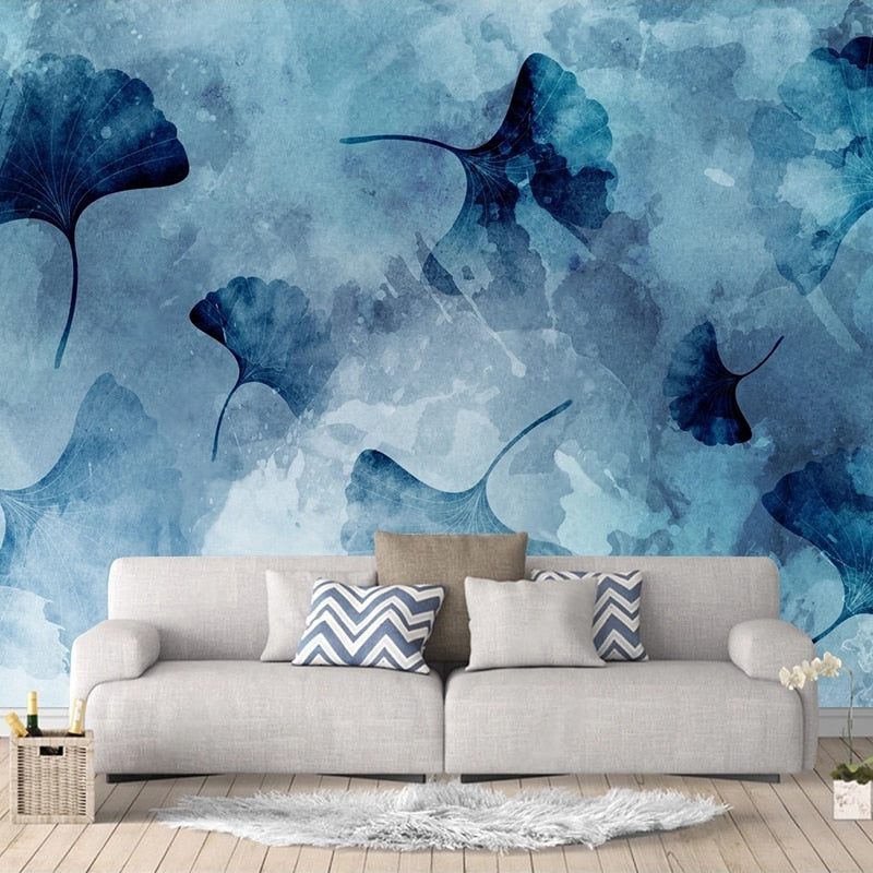 Modern Abstract Blue Ginkgo Wallpaper Mural, Custom Sizes Available Maughon's 