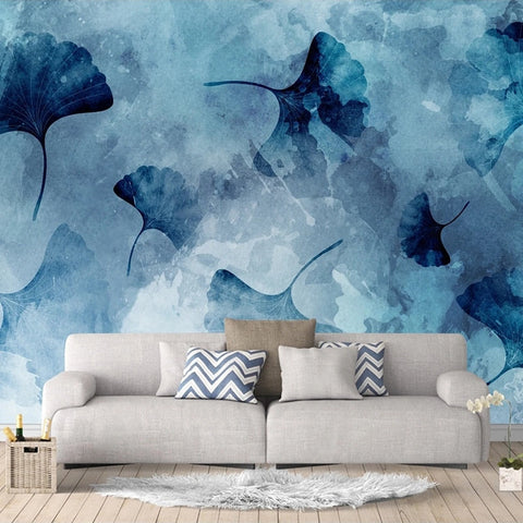 Image of Modern Abstract Blue Ginkgo Wallpaper Mural, Custom Sizes Available Maughon's 