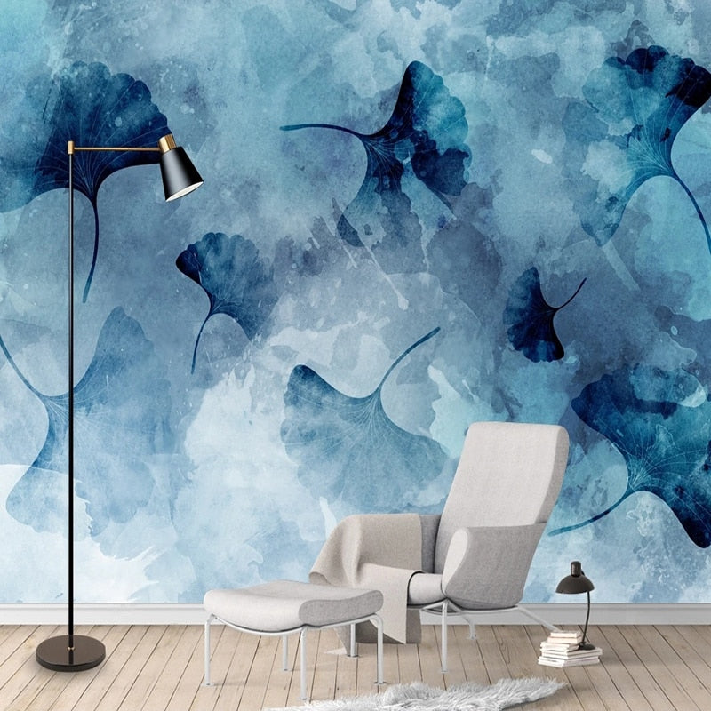 Modern Abstract Blue Ginkgo Wallpaper Mural, Custom Sizes Available Maughon's 
