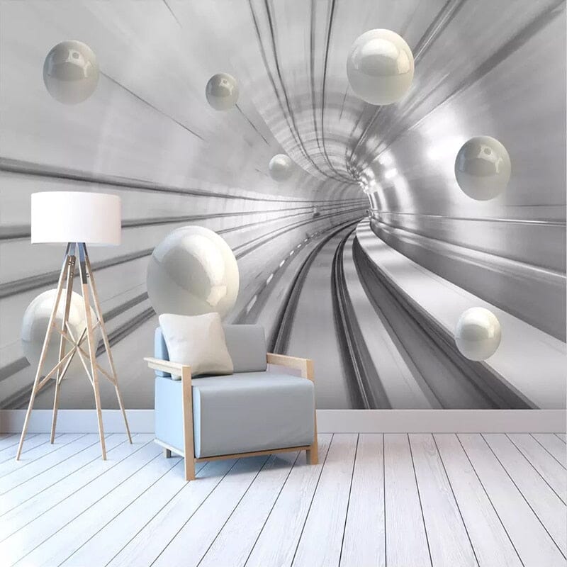 Modern Abstract Sphere and Space Wallpaper Mural, Custom Sizes Available Wall Murals Maughon's Waterproof Canvas 