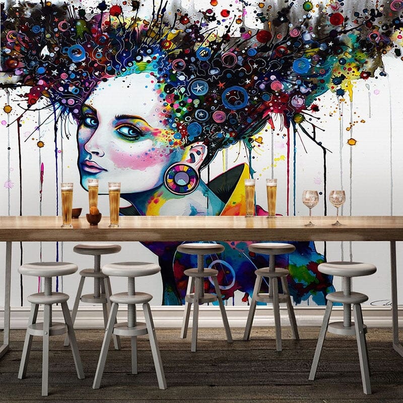 Modern Abstract Woman And Colorful Hair Wallpaper Mural, Custom Sizes Available Wall Murals Maughon's 