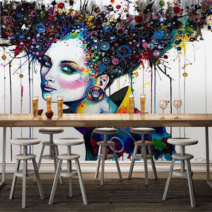 Abstract Woman With Colorful Hair Wallpaper Mural, Custom Sizes Available