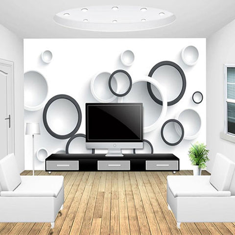 Image of Modern Black And White Circles Wallpaper Mural, Custom Sizes Available Household-Wallpaper Maughon's 