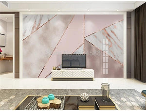 Modern Geometric Pink Marble Wallpaper Mural, Custom Sizes Available