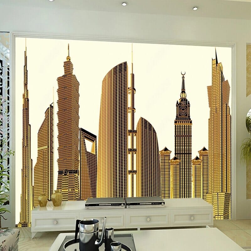 Modern Gold Cityscape Wallpaper Mural, Custom Sizes Available Wall Murals Maughon's 