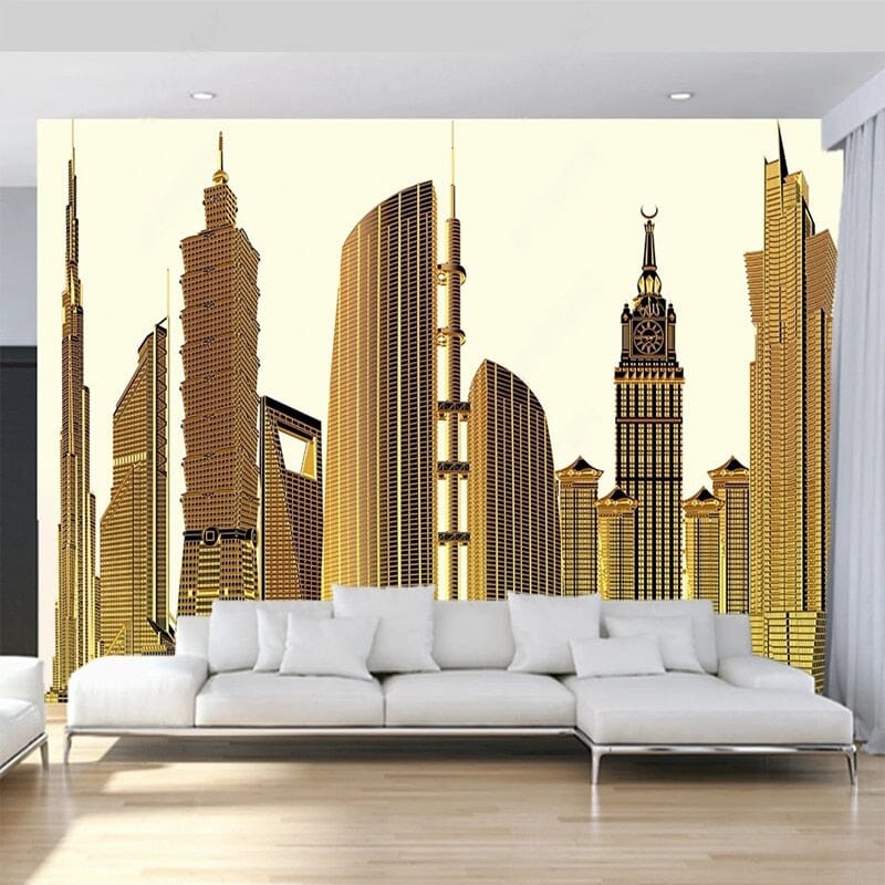 Modern Gold Cityscape Wallpaper Mural, Custom Sizes Available Wall Murals Maughon's 