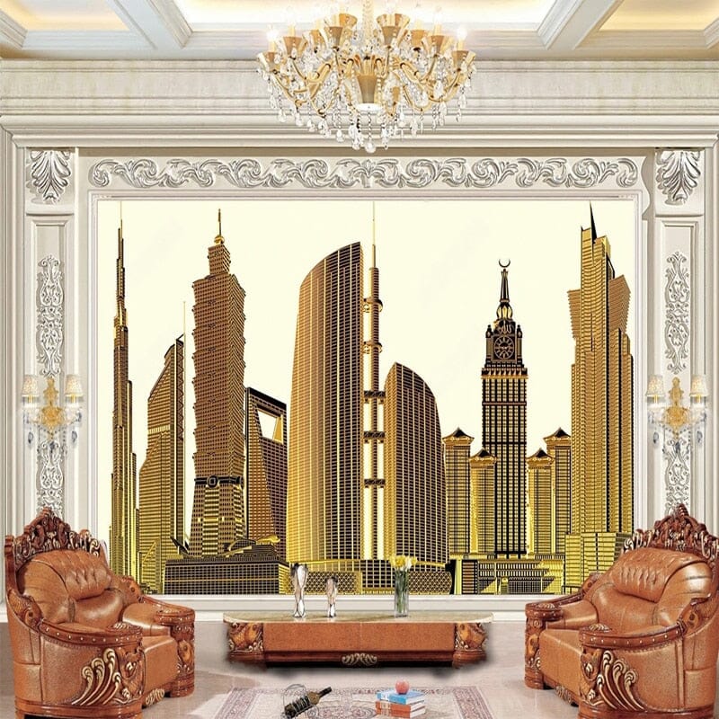 Modern Gold Cityscape Wallpaper Mural, Custom Sizes Available Wall Murals Maughon's 