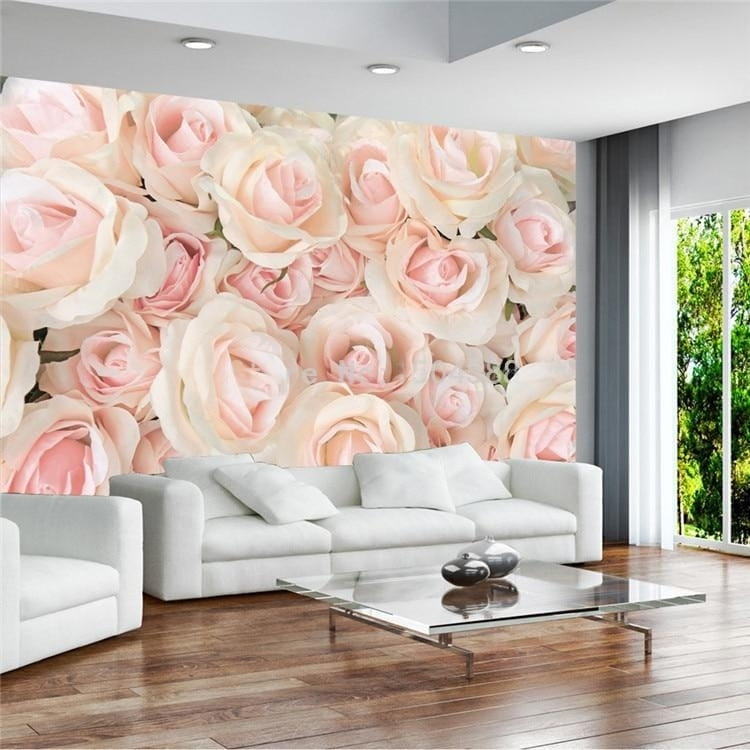Modern Romantic Warm Pink Rose Wallpaper Mural, Custom Sizes Available