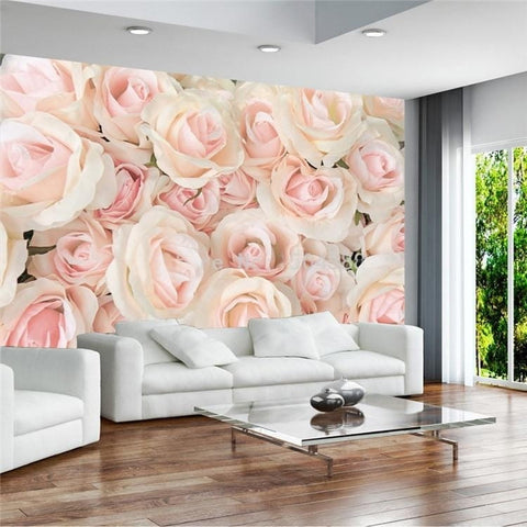 Image of Modern Romantic Warm Pink Rose Wallpaper Mural, Custom Sizes Available