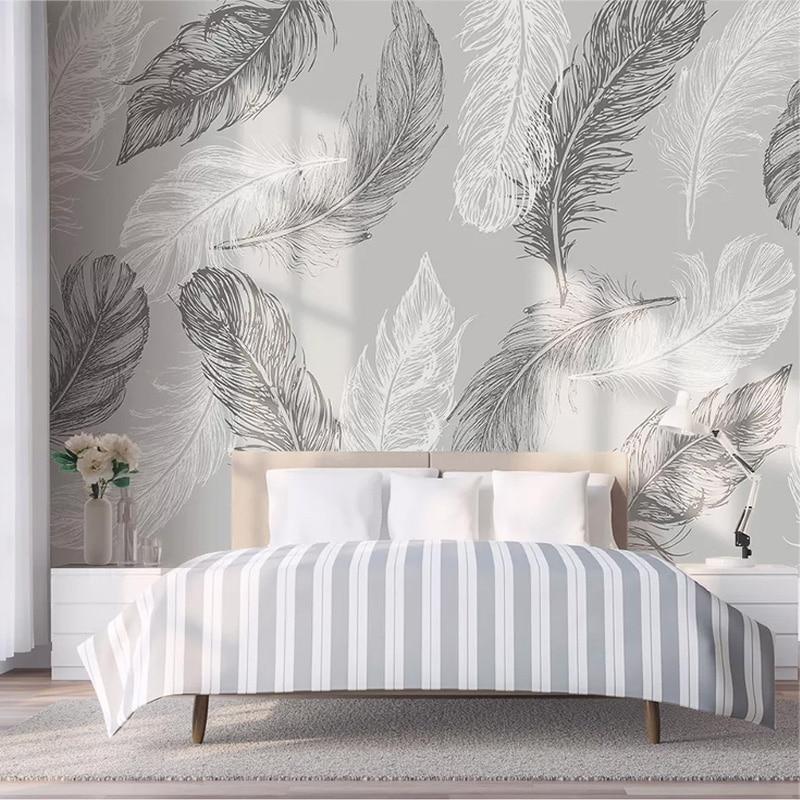 Modern Simple Hand-painted Feather Wallpaper Mural, Custom Sizes Available Household-Wallpaper Maughon's 