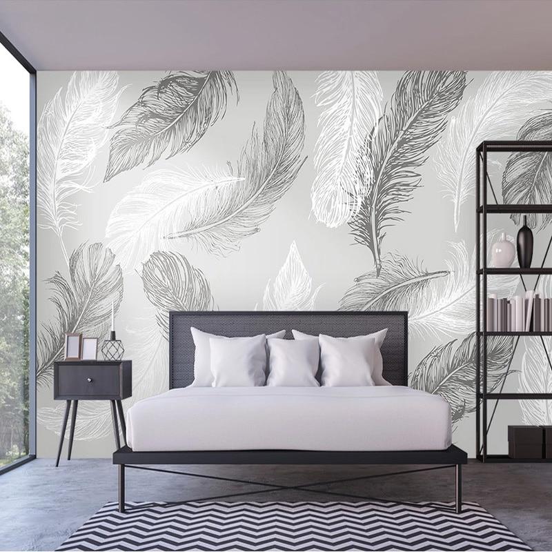 Modern Simple Hand-painted Feather Wallpaper Mural, Custom Sizes Available Household-Wallpaper Maughon's 