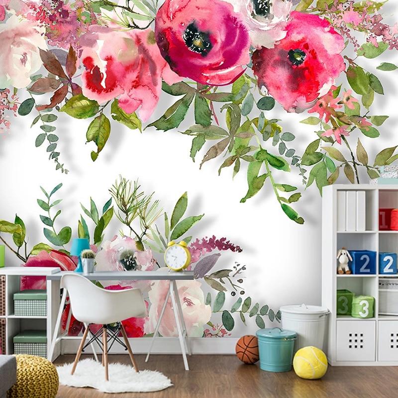 Modern Simple Pink Flowers Fresco Wallpaper Mural, Custom Sizes Available Household-Wallpaper Maughon's 