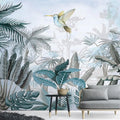 Modern Tropical Plant and Hummingbird Wallpaper Mural, Custom Size Available Maughon's 