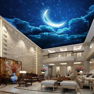 Moon and Starry Sky Ceiling Mural, Custom Sizes Available