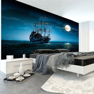 Beautiful Moonlit Sailing Ship Wallpaper Mural, Custom Sizes Available