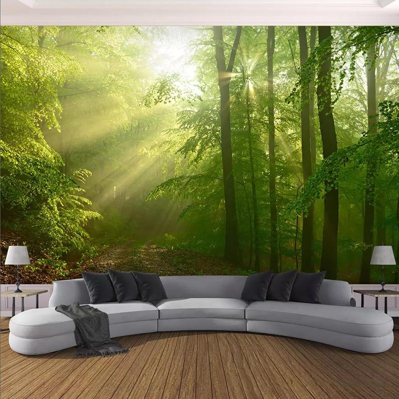 Morning Sunshine Through Forest Wallpaper Mural, Custom Sizes Available Maughon's 