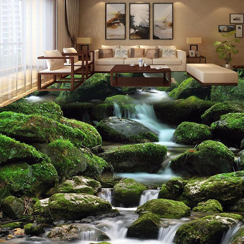 Image of Mossy Rocks and Stream Self Adhesive Floor Mural, Custom Sizes Available Household-Wallpaper-Floor Maughon's 