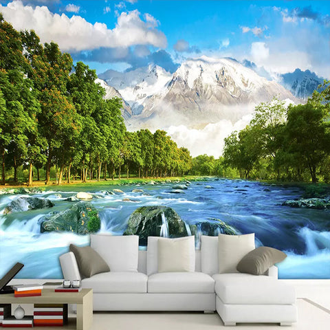 Image of Mountain and Glacial River Wallpaper Mural, Custom Sizes Available Maughon's 
