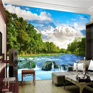 Incredible Mountain and Glacial River Wallpaper Mural, Custom Sizes Available