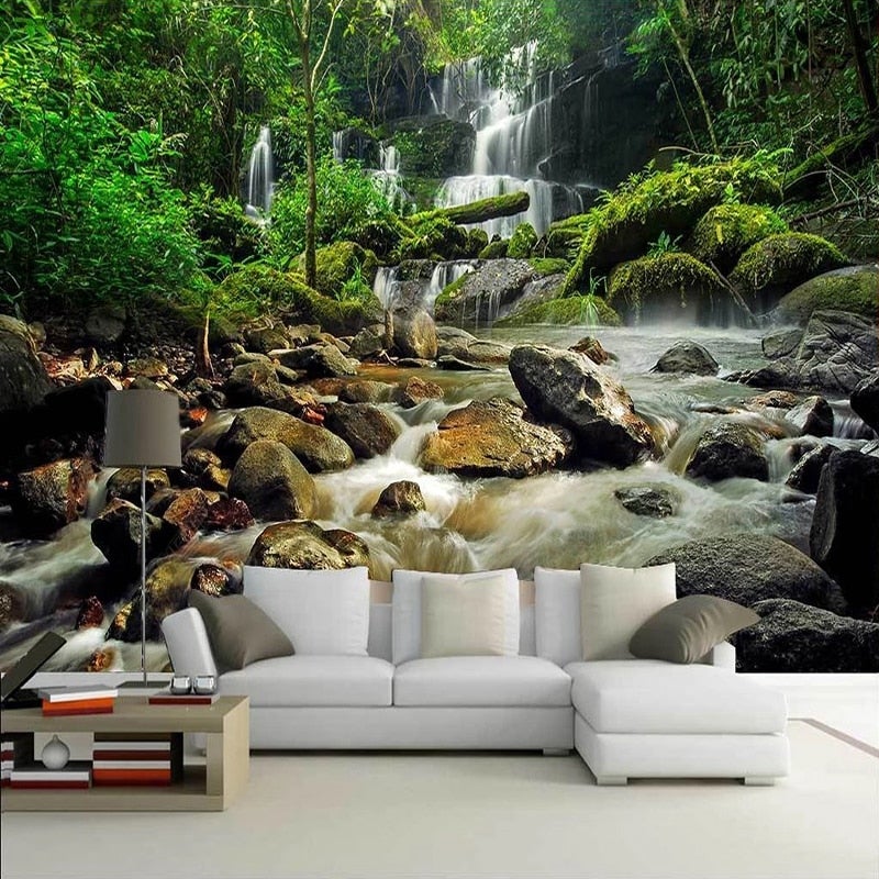 Mountain Waterfall and River Wallpaper Mural, Custom Szies Available Wall Murals Maughon's 