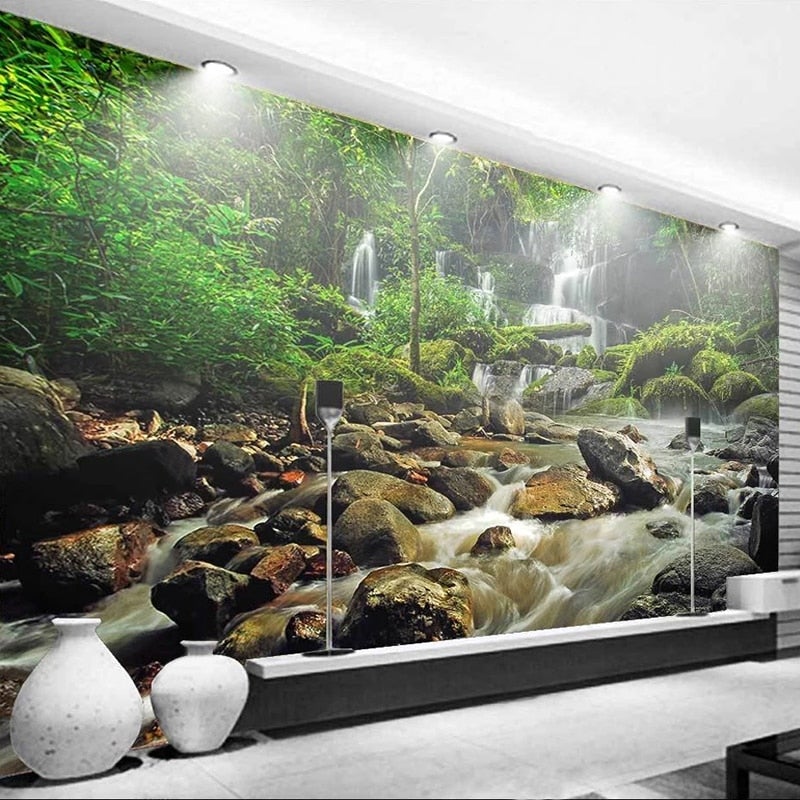 Mountain Waterfall and River Wallpaper Mural, Custom Szies Available Wall Murals Maughon's 