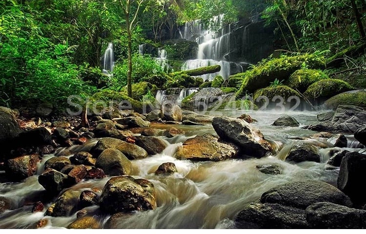 Mountain Waterfall and River Wallpaper Mural, Custom Szies Available Wall Murals Maughon's 