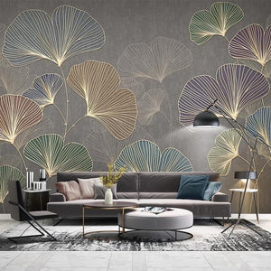 Multicolor Gold Lined Gingko Leaves Wallpaper Mural, Custom Sizes Available Wall Murals Maughon's 