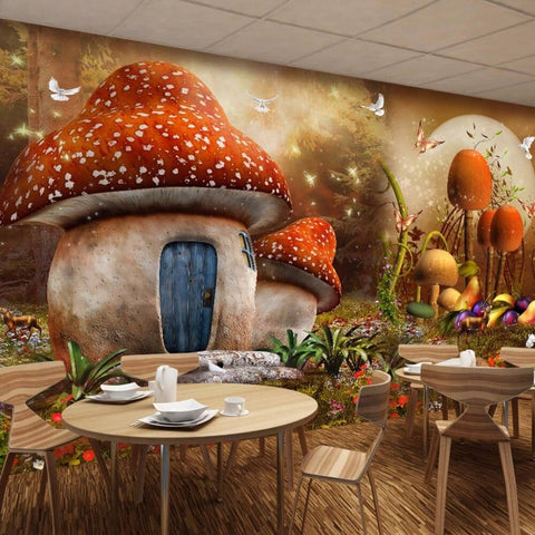 Image of Mushroom House Wallpaper Mural, Custom Sizes Available Wall Murals Maughon's 