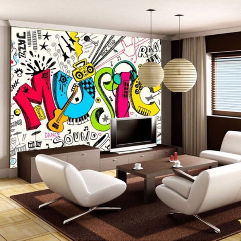 Music Graffiti Wallpaper Mural, Custom Sizes Available Wall Murals Maughon's 