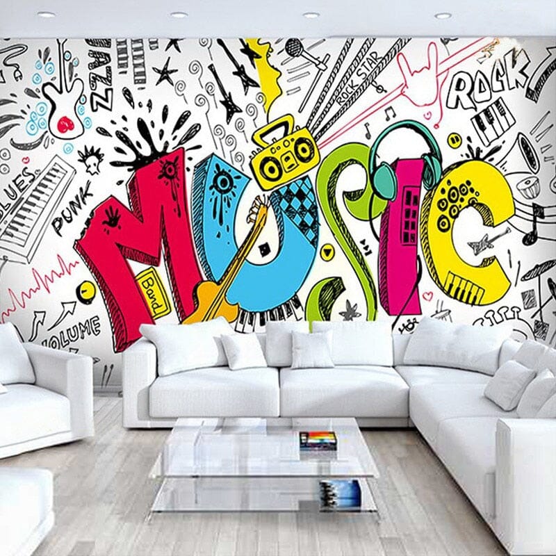 Music Graffiti Wallpaper Mural, Custom Sizes Available Wall Murals Maughon's Waterproof Canvas 