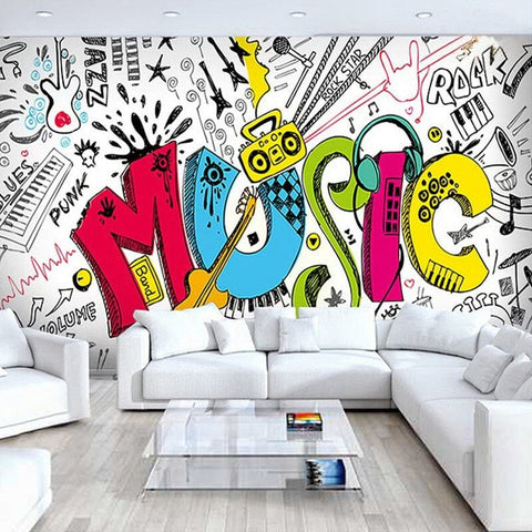 Image of Music Graffiti Wallpaper Mural, Custom Sizes Available Wall Murals Maughon's Waterproof Canvas 