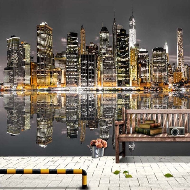 New York at Night Wallpaper Mural, Custom Sizes Available Wall Murals Maughon's Waterproof Canvas 